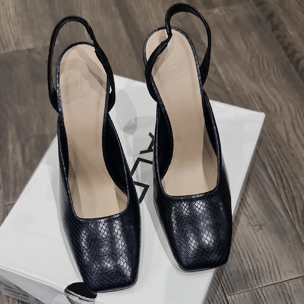Aldo Black Textured Slingback Heels
